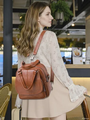 Sac à Dos pour Femmes en Cuir PU Souple Grande Capacité Sac à Main Multifonctionnel Mode Polyvalent Quotidien Voyage Sac