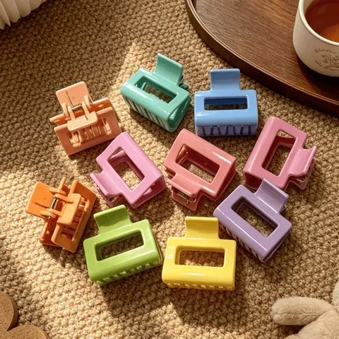 Süßigkeitenfarbe Quadratische Haarkralle Für Damen Mädchen Macaron Farbe Kleine Haar Shark Clip Für Pferdeschwanz Halb Gebunden Haarzubehör
