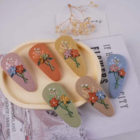 Molletta per Capelli in Tessuto con Ricamo a Fiori Fatta a Mano Carina in Stile Mori a Becco d'Anatra per Bambini Neonati Gioielli per Capelli