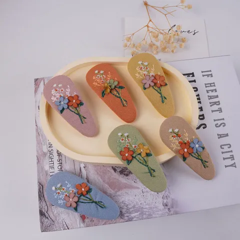 Molletta per Capelli in Tessuto con Ricamo a Fiori Fatta a Mano Carina in Stile Mori a Becco d'Anatra per Bambini Neonati Gioielli per Capelli