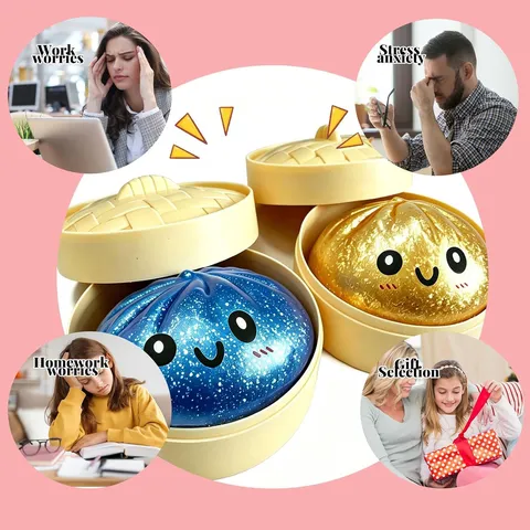 Glitter Squishy Bun Stress Relief Toy Cute Cartoon Bun Pectin Stress Reliever Fidget Toy for Kids and Adults Stress Relief Gift