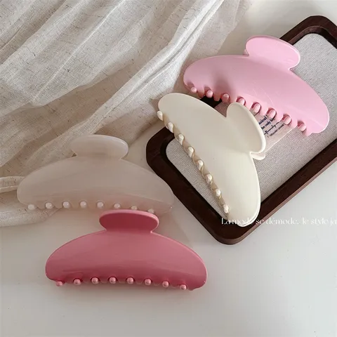 Large French Style Fan-Shaped Hair Claw Clip For Women Plastic Shark Clip Simple Solid Color Elegant Hair Accessory Gift