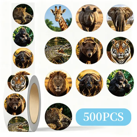 Realistic Animal Stickers Roll 500 Pcs Per Roll Wildlife Sea Animals Round Adhesive Label For Kids Stationery Gift DIY Decor