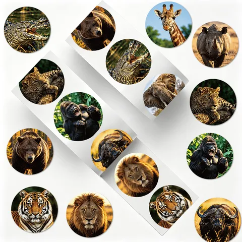 Realistic Animal Stickers Roll 500 Pcs Per Roll Wildlife Sea Animals Round Adhesive Label For Kids Stationery Gift DIY Decor