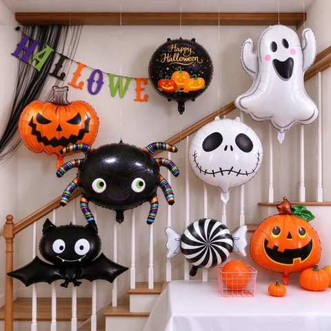 Halloween Foil Balloons Set Pumpkin Bat Ghost Spider Skull Aluminum Film Balloons For Party Bar Scene Decoration Supplies
