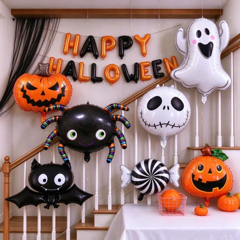 Halloween Foil Balloons Set Pumpkin Bat Ghost Spider Skull Aluminum Film Balloons For Party Bar Scene Decoration Supplies