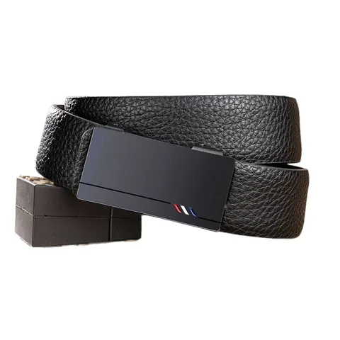 Herren Mode PU Leder Gürtel Mit Legierung Automatik Schnalle Litschimuster Hüftgurt Casual Business Gürtel Mit Geschenkbox
