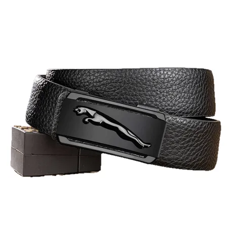 Herren Business PU Ledergürtel Leopardenkopf Automatik Schnalle Taillenriemen Lychee Struktur High End Kleidergürtel Mit Geschenkbox