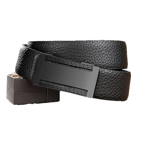 Herren Automatikschließe PU Ledergürtel Business Casual Mode Bund Mit Legierung Schnalle Lychee Muster Hüftgürtel Für Männer