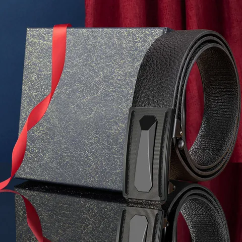 Luxus Automatik-Schnallengürtel Für Herren PU-Leder Business Casual Bund Mode Litschi Textur Legierung Schnalle Kleidergürtel Für Männer