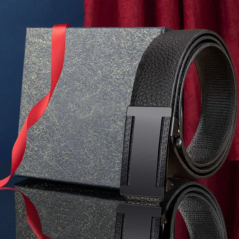 Herren Automatikschließe PU Ledergürtel Business Casual Mode Bund Mit Legierung Schnalle Lychee Muster Hüftgürtel Für Männer