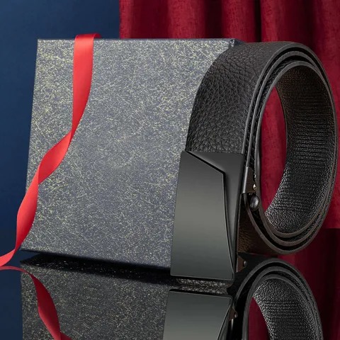 Herren Mode PU Leder Gürtel Automatische Schnalle Lychee Muster Bund Geschenkbox Formelle Business Riemen Zubehör