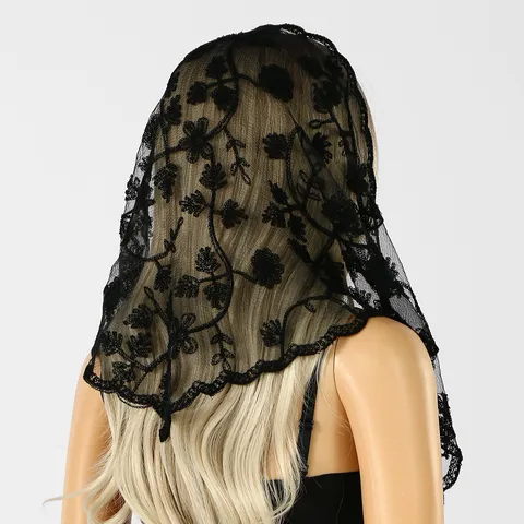 Women's Lace Embroidered Triangle Scarf Floral Mesh Head Scarf Retro Scarf For Hair Accessories Wedding Veil Elegant Neck Scarf
