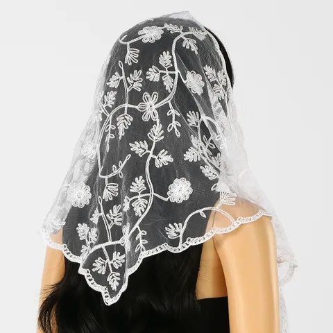 Women's Lace Embroidered Triangle Scarf Floral Mesh Head Scarf Retro Scarf For Hair Accessories Wedding Veil Elegant Neck Scarf