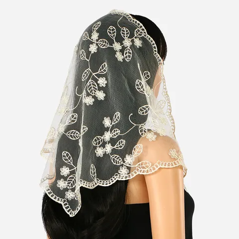 Französischer Stil Spitze Stickerei Blumen Dreieckstuch Elegant Netz Haartuch Kopfbedeckung Für Frauen Retro Dekorativer Schal