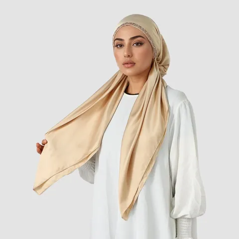 Etnische Satijnen Hijab Tulband Hoed Voor Vrouwen Mode Strass Stretch Hoofddoek Moslim Wrap Hoofddeksels Cap Accessoire