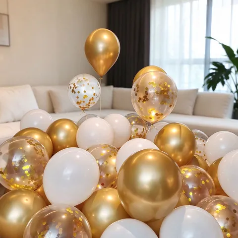 Ballons en Latex Métallique Épaissis Ensemble de Ballons à Paillettes Confettis pour Décoration de Fête Anniversaire Mariage
