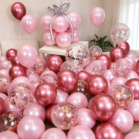 Ballons en Latex Métallique Épaissis Ensemble de Ballons à Paillettes Confettis pour Décoration de Fête Anniversaire Mariage