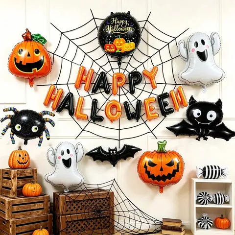 Halloween Aluminum Foil Balloon Party Decoration Pumpkin Bat Ghost Spider Skull Shape Balloons For Festival Background Scene Layout