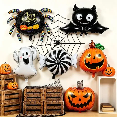 Halloween Aluminum Foil Balloon Party Decoration Pumpkin Bat Ghost Spider Skull Shape Balloons For Festival Background Scene Layout
