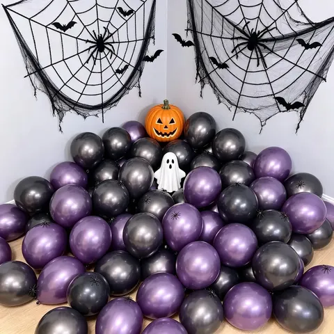 Halloween Latex Balloon Combination Metallic Matte Round Balloons For Party Wedding Scene Decoration Vibrant Orange Black Purple Balloons