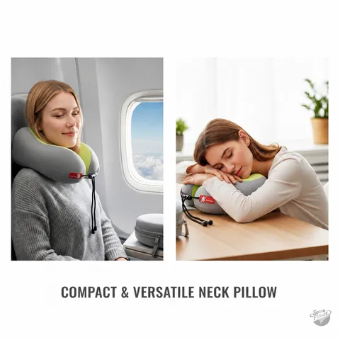 Cuscino da Viaggio in Memory Foam Portatile a Doppia Gobba a Forma di U per Aereo Ufficio Sonnellino Traspirante in Seta di Ghiaccio