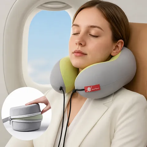 Memory Foam Travel Neck Pillow Portable Double Hump U-Shaped Pillow For Airplane Office Nap Breathable Ice Silk Support Pillow