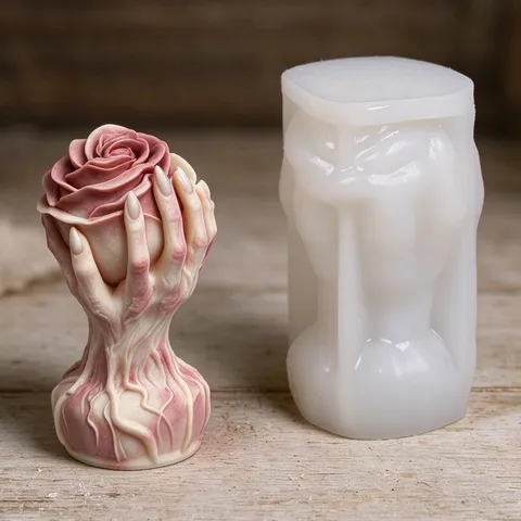 Stampo in Silicone per Candele a Forma di Rosa con Mano di Fantasma Halloween Horror Gotico Mano di Teschio che Regge un Fiore per Gesso Sapone Resina