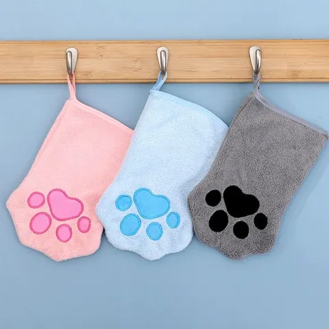 Pet Bath Towel Coral Fleece Cat Paw Shape Cleaning Glove For Dogs And Cats Ultra Absorbent Quick Drying Grooming Cloth
