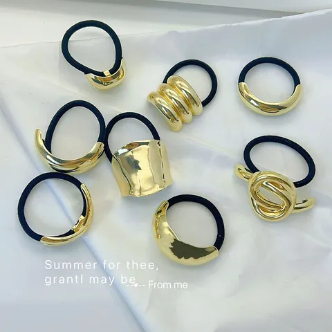 Minimalistische Geometrische Metall Haargummi Für Frauen Koreanischen Stil Gold Legierung Elastische Haarseil High-End Schmuck