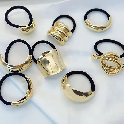 Minimalistische Geometrische Metall Haargummi Für Frauen Koreanischen Stil Gold Legierung Elastische Haarseil High-End Schmuck