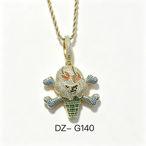 Hip Hop Cartoon Schedel Ijsje Hanger Halsketting Koper Zirconia Micro Pave Iced Out Bling Sieraden Voor Mannen Vrouwen Feest Cadeau