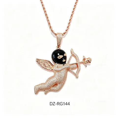 Hip Hop Iced Out Cupido Engel Hanger Ketting Voor Mannen Vrouwen Messing Zirconia Micro Pavé Engelenvleugel Sieraden Cadeau