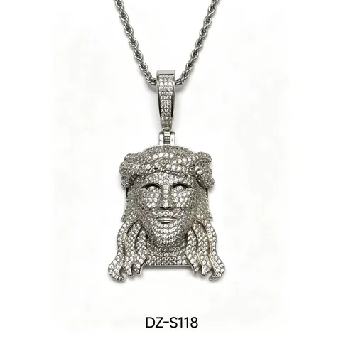 Hiphop Retro Personage Hanger Ketting Koper Zirconia Volledige Strass Heren Mode Sieraden Goud Zilver Twist Ketting Ketting