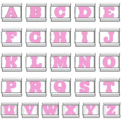 Moduli Bracciale Italian Charm Link in Acciaio Inossidabile Smalto Rosa Lettere A-Z Alfabeto Fai da Te Accessori per Gioielli