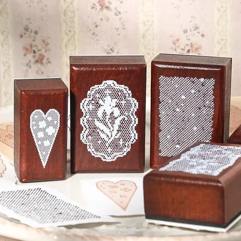 Vintage Wooden Lace Stamp Decorative Retro Rubber Seal For DIY Scrapbooking Journaling Embossing Craft Stationery Gift