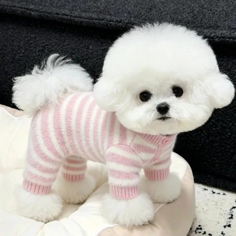 Pet Dog Striped Knitted Sweater Warm Four-Legged Romper For Small Dogs Bichon Maltese Autumn Winter Puppy Apparel Jumpsuit