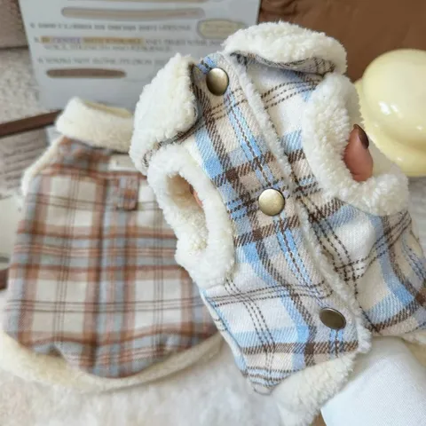 Verdickter Karierter Haustier Baumwollmantel Warme Hundejacke Mit D-Ring Leinenanschluss Herbst Winter Sherpa Fleece Hundebekleidung Für Kleine Hunde Katzen