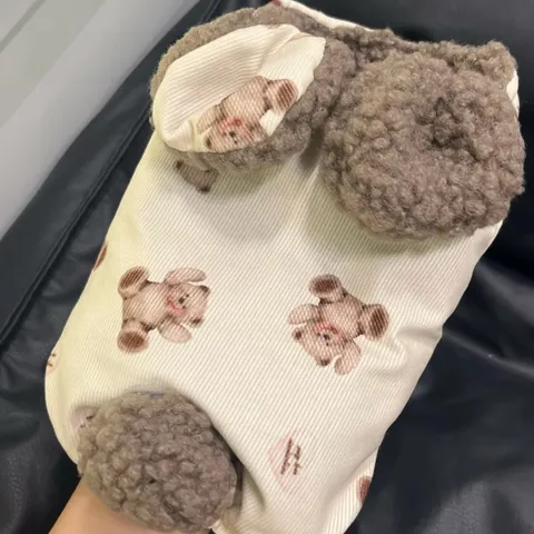 Nouveaux Vêtements pour Chien de Compagnie Automne Hiver Manteau Rembourré en Velours Côtelé et Polaire Imprimé Ours Cartoon Veste pour Chiots Petits Chiens Teddy Bichon
