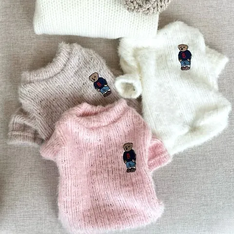 Suéter de Punto para Mascotas de Otoño para Perros Pequeños y Gatos Lindo Oso Bordado Ropa para Cachorros y Gatitos Ropa de Punto Suave y Cálida para Invierno