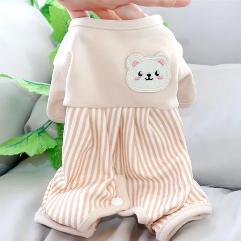 Casual Cotton Pet Jumpsuit Bear Pattern Striped Dog Clothes For Small Dogs Cats Puppy Warm Winter Four Legged Pet Apparel
