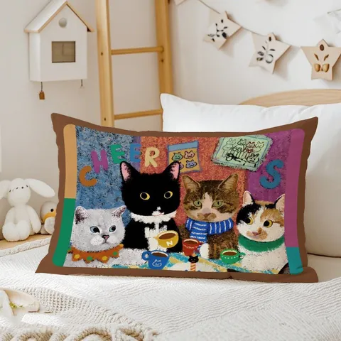 Retro Cartoon Katze Dekokissen Plüsch Rechteckiges Nickerchenkissen Für Sofa Nachttisch Dekor Abnehmbarer Waschbarer Kissenbezug Mit Kern