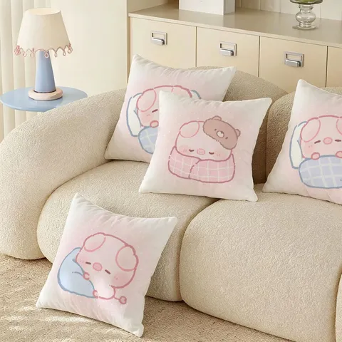 Süßes Cartoon Schlafendes Schwein Dekokissen Plüsch Sofa Kissen Abnehmbar Waschbar Rückenlehne Kissen Für Wohnzimmer Schlafzimmer Deko