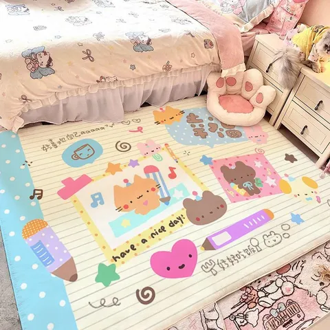 Cute Cartoon Animal Faux Cashmere Rug Soft Bedside Carpet Non Slip Digital Printed Floor Mat For Bedroom Kids Room Decor