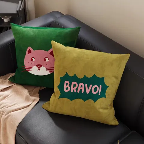 Cartoon Katze Abstrakt Plüsch Dekokissenbezug Dekoratives Sofakissen Rückenlehne Für Wohnzimmer Schlafzimmer Gästehaus Mit PP-Baumwolle Kern Option