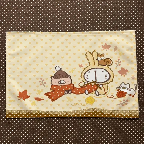 Cute Cartoon Rabbit Faux Linen Place Mat Heat Resistant Rectangular Table Mat For Kitchen Dining Room Home Decoration