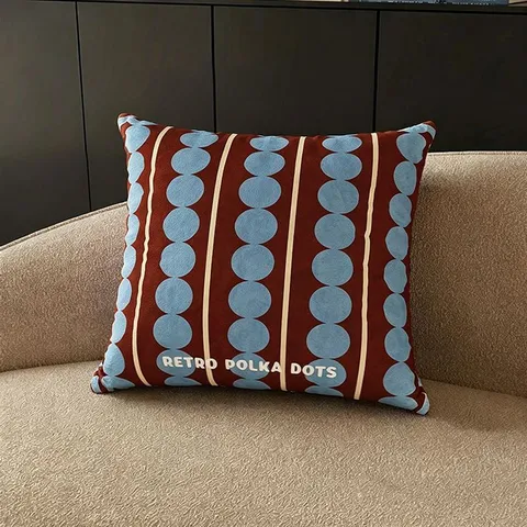 Rétro Géométrique Polka Dot Peluche Coussin Décoratif Doux Carré Taie d'Oreiller Avec Insert Optionnel Pour Canapé Salon Décoration de Maison