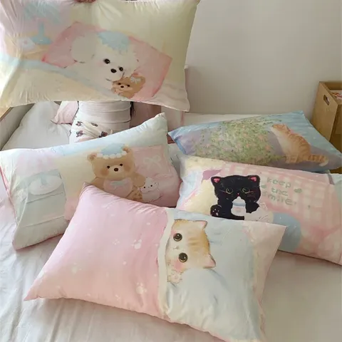Mignon Dessin Animé Chat Ours Peluche Oreiller Style Ins Doux Rectangulaire Coussin Décoratif Pour Chambre Tête De Lit Canapé Bureau Oreiller Pour Filles
