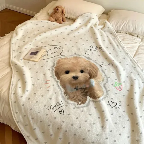 Süße Flanell Hundedecke Herz Punktmuster Weiches Vlies Überwurf Für Schlafzimmer Büro Wohnheim Warme Nickerchen Decke Für Damen Kinder