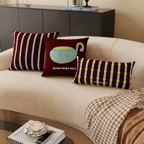 Retro Quadratisch Plüsch Wurfkissenbezug Haus Wohnzimmer Sofa Nachttisch Kissenhülle Büro Taillenkissen Weich Bedruckt Deko Kissen